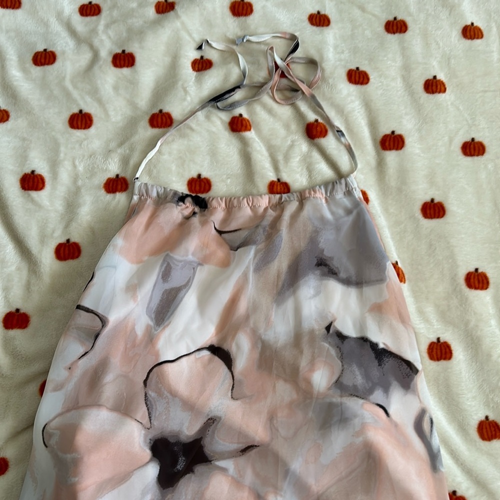 Worn once, light pink floral pattern maxi dress
